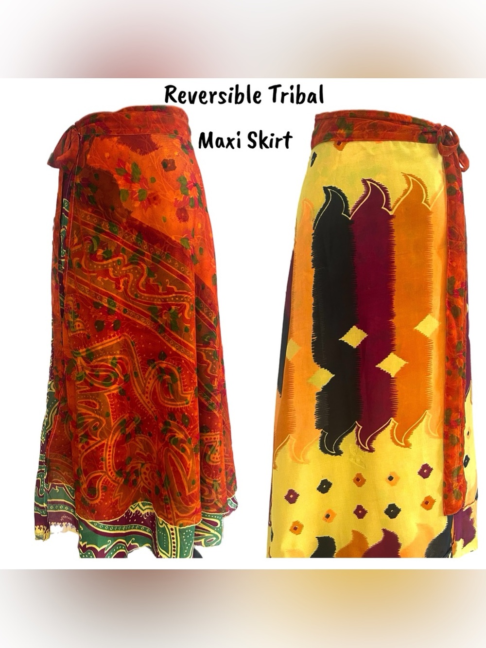 Reversible‎ Two in On Tribal Wrap Maxi Skirt beautiful Earth Tones-Size: OS